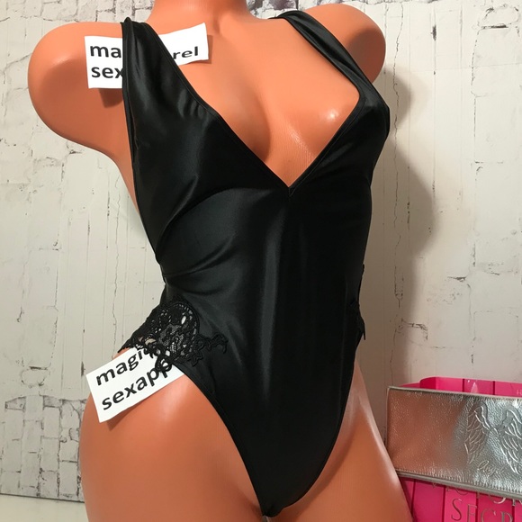 VS S M L XL LUXE DRAGON APPLIQUÉ EMBROIDERY SATIN TEDDY BODYSUIT STRAPPY - Picture 2 of 2